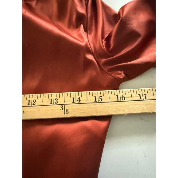 Fashionova Adriana Satin Gown Size M Orange Maxi Ruched Eveningwear Formal Prom - Picture 9 of 13